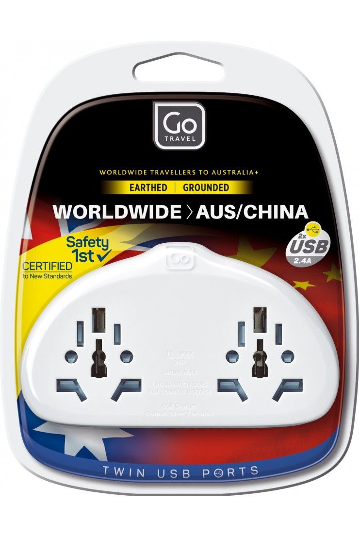 Go Travel Duo Adapter + USB Weltweit - Australien/China
