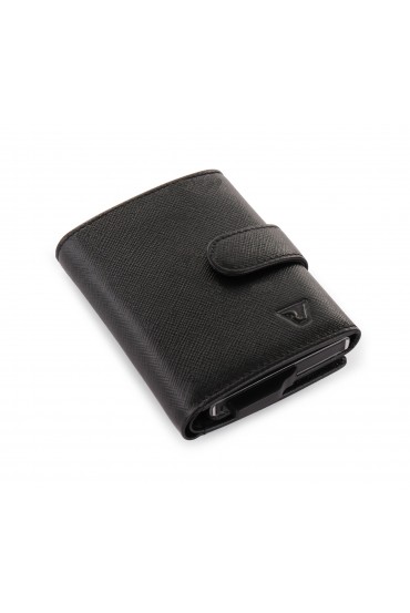 Roncato card case Iron Total Black saffiano print leather