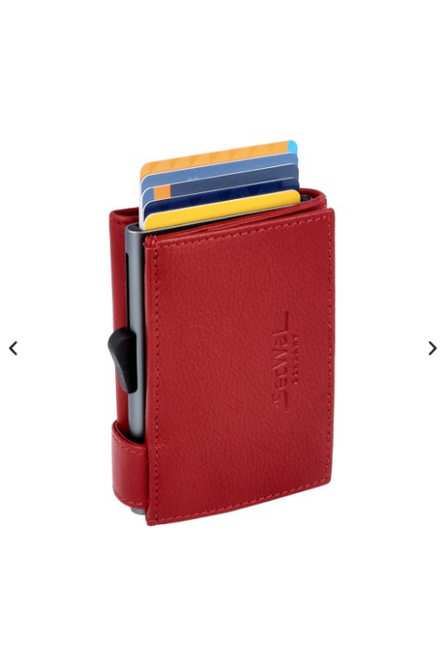 SecWal card case leather XL coin compartment red