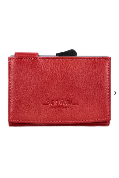 SecWal card case leather XL coin compartment red