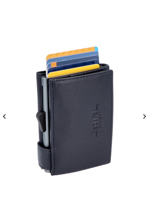 SecWal card case leather XL coin compartment blue