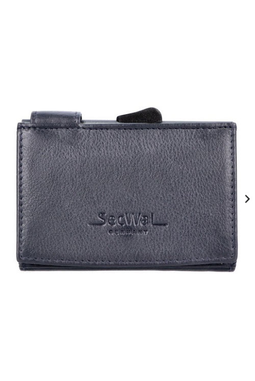SecWal card case leather XL coin compartment blue