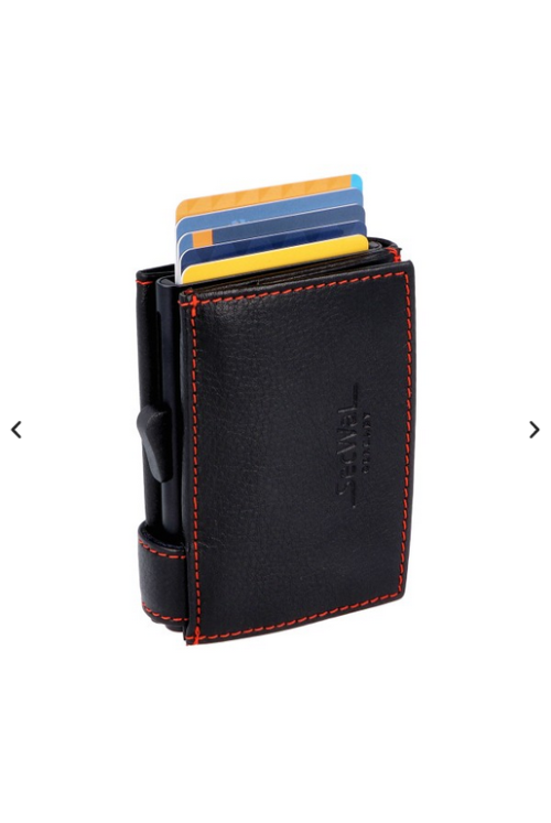 SecWal card case leather XL coin compartment black red