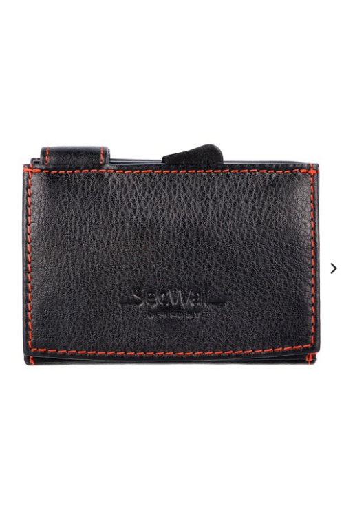 SecWal card case leather XL coin compartment black red