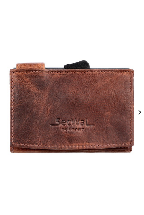 SecWal card case leather XL coin compartment Bull brown