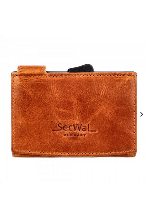 SecWal card case leather XL coin compartment Cognac