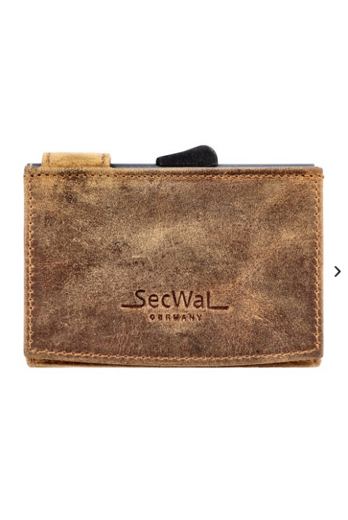 SecWal card case leather XL coin compartment Hunter brown