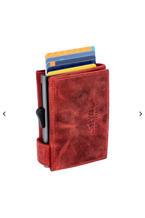 SecWal card case leather XL coin compartment Hunter red