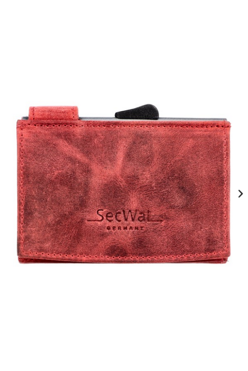 SecWal card case leather XL coin compartment Hunter red