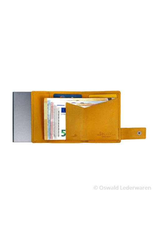 SecWal Kartenetui Leder XL Münzfach gelb