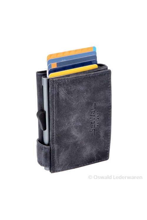 SecWal card case leather XL coin compartment Hunter blue