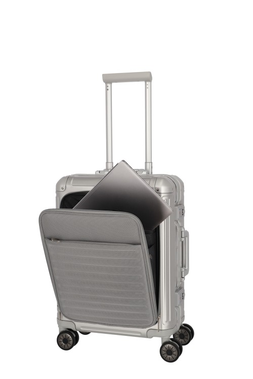 Aluminum suitcases Travelite next hand luggage front compartment 55 4 wheel silver