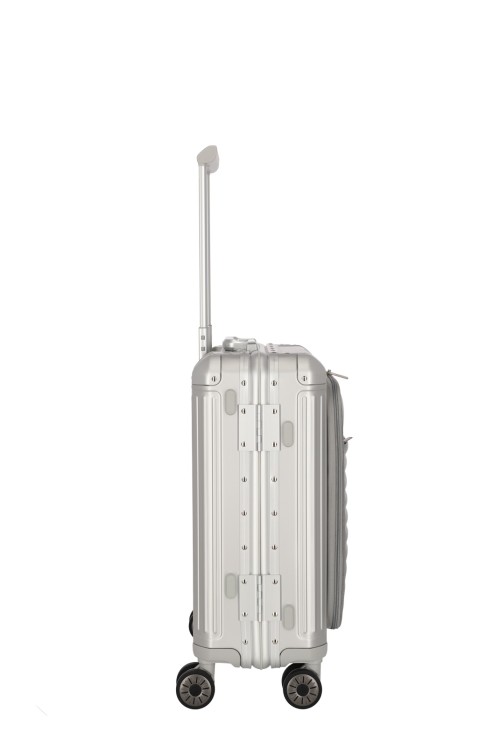 Aluminium Koffer Travelite NEXT Handgepäck Frontfach 55 4 Rad silber
