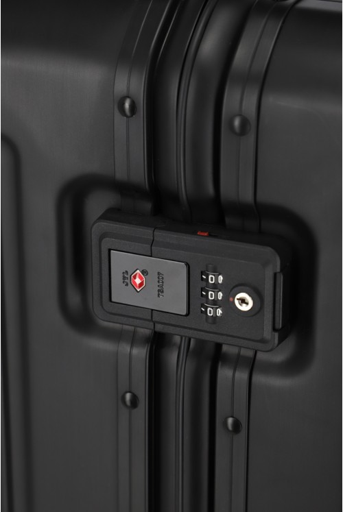Aluminium Koffer Travelite NEXT Handgepäck Frontfach 55 4 Rad matt schwarz