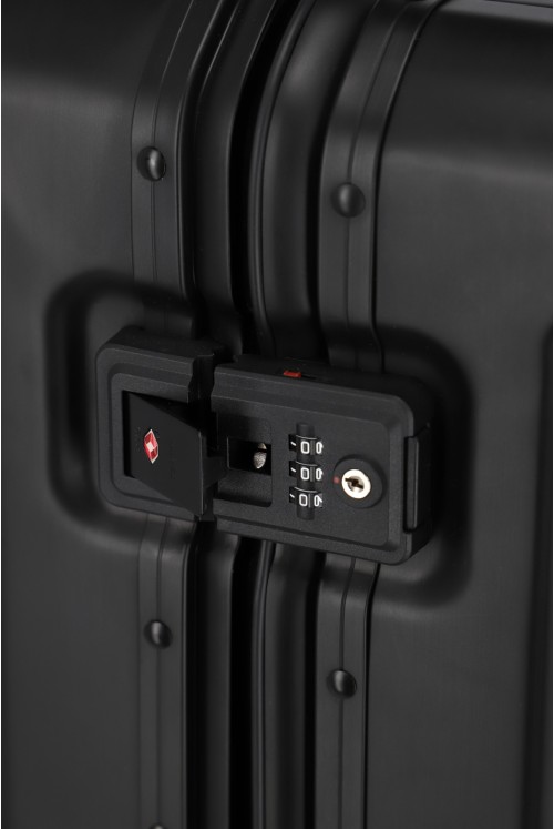 Aluminum suitcases Travelite Next hand luggage front compartment 55 4 wheel black matte